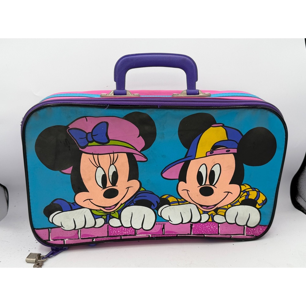 Vintage 90s Disney Mickeys Stuff for Kids Suitcase Minnie Mouse Luggage Lock Key